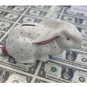 Tiffany & Co Auth Ceramic Bunny Coin Bank with Pink Accents 🐰EUC🐰